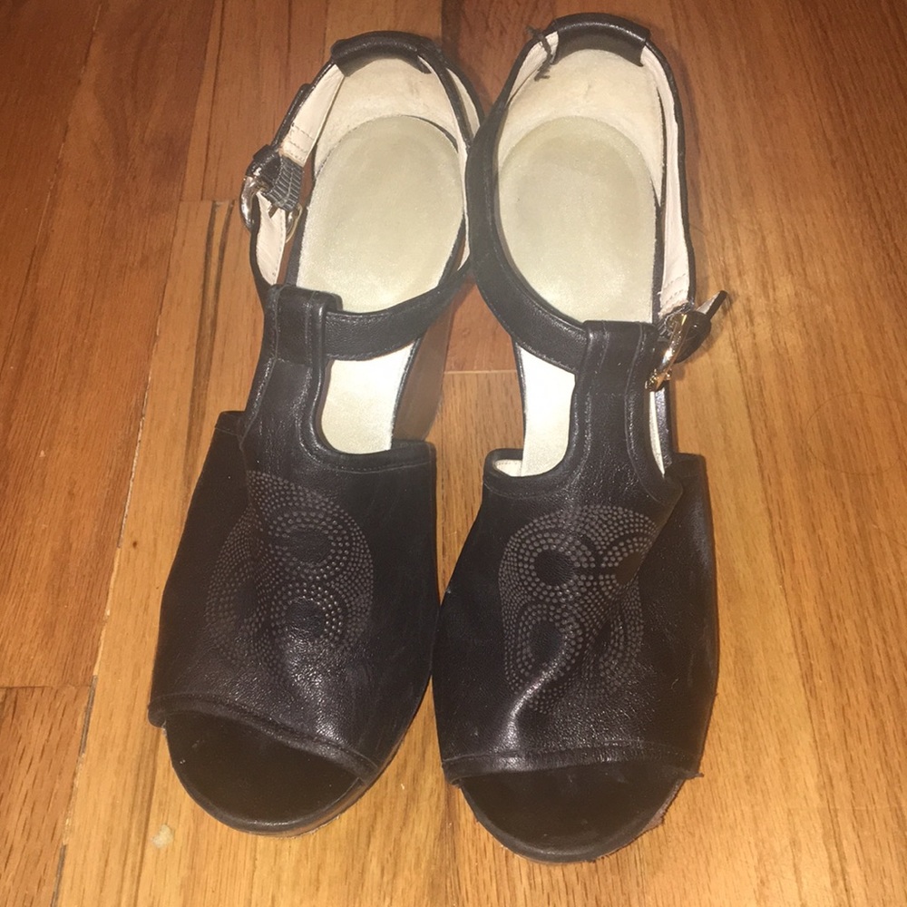 Coach Juday Black Open-Toe Wedges - Picture 2 of 6